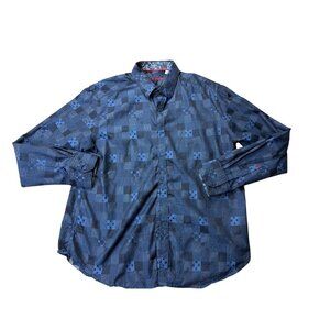 Robert Graham Mens Classic Fit 2XL Long Sleeve Blue Geometric Button-Down Shirt
